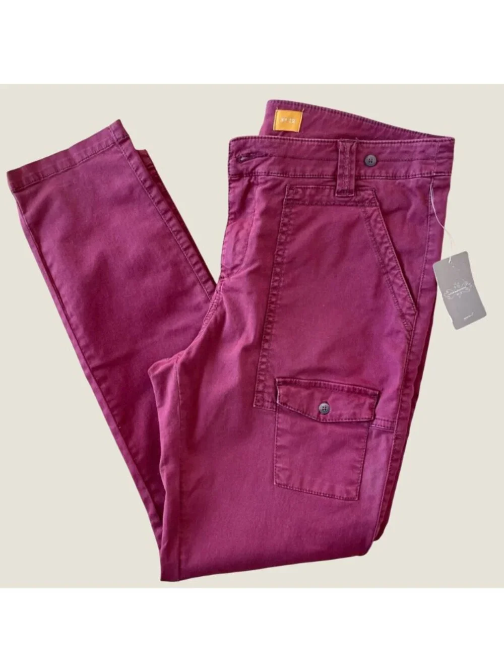 Pilcro Anthropologie Pants Size 12 Wine Red Cargo Stretch Utility Jeans - Picture 3 of 12